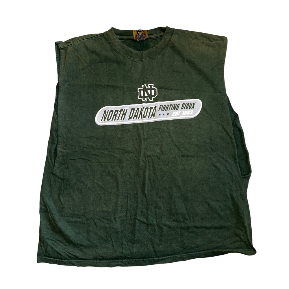 Vintage NCC Gold North Dakota Fighting Sioux Sleeveless Muscle Tee Green 2XL